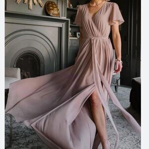 Baltic Born | Dresses | Baltic Born Kristina Maxi Dress Taupe Mauve Size  Medium Flutter Sleeve Wrap Gown | Poshmark